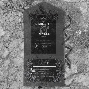 Gothic Black Raven & Black Rose Details Kein Abend All In One Einladung