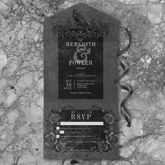 Gothic Black Raven & Black Rose Details Kein Abend All In One Einladung