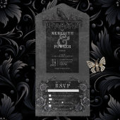 Gothic Black Raven & Black Rose Dinner All In One Einladung