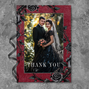 Gothic Black Raven Black Rose Foto Hochzeit Dankeskarte