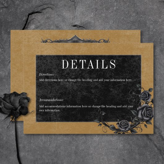 Gothic Black Raven & Black Rose Gold Details Begleitkarte