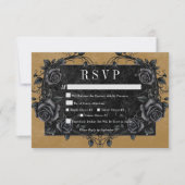 Gothic Black Raven & Black Rose Gold Dinner RSVP Karte (Vorderseite)