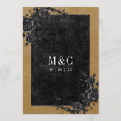 Gothic Black Raven & Black Rose Gold Wedding Menükarte (Rückseite)