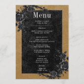 Gothic Black Raven & Black Rose Gold Wedding Menükarte (Vorderseite)