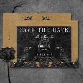 Gothic Black Raven & Black Rose Gold Wedding Save The Date