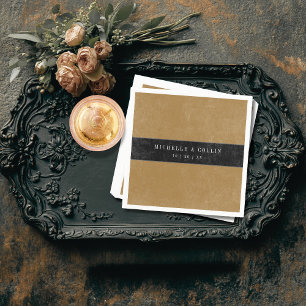 Gothic Black Raven & Black Rose Gold Wedding Serviette