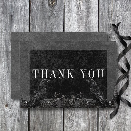 Gothic Black Raven & Black Rose Hochzeit Dankeskarte
