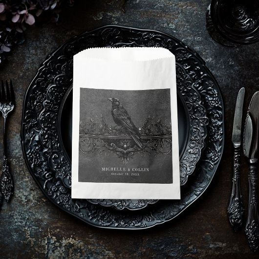 Gothic Black Raven & Black Rose Hochzeit Geschenktütchen