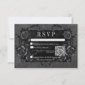 Gothic Black Raven & Black Rose Hochzeit QR Code RSVP Karte (Vorderseite)