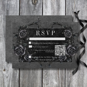 Gothic Black Raven & Black Rose Hochzeit QR Code RSVP Karte