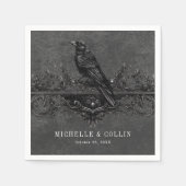 Gothic Black Raven & Black Rose Hochzeit Serviette (Vorderseite)