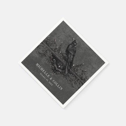 Gothic Black Raven & Black Rose Hochzeit Serviette (Ecke)