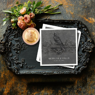 Gothic Black Raven & Black Rose Hochzeit Serviette