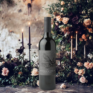 Gothic Black Raven & Black Rose Hochzeit Weinetikett