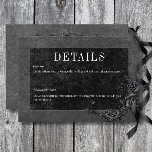 Gothic Black Raven & Black Rose Hochzeitsdetails Begleitkarte
