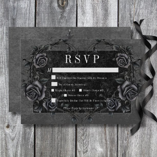 Gothic Black Raven & Black Rose Hochzeitsessen RSVP Karte