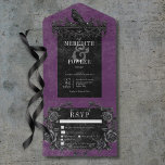 Gothic Black Raven & Black Rose Lila 3 Dinner All In One Einladung<br><div class="desc">ERHÄLTLICH MIT ODER OHNE QR CODE ODER MIT ODER OHNE AUSWAHL DES ABENDS. Mit unserer Vintag gotischen Hochzeitseinladung bringen Sie Ihre Gäste in eine Welt der dunklen, bezaubernden Eleganz. Der lila Hintergrund im tiefen, gealterten Hintergrund Set die Bühne für einen auffallenden Kontrast, da fett weißer Text aus komplizierten, schwarzen Textfeldern...</div>
