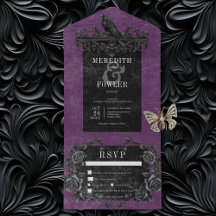 Gothic Black Raven & Black Rose Lila Abendessen