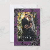 Gothic Black Raven Black Rose Lila Foto Hochzeit Dankeskarte (Vorderseite)