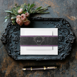Gothic Black Raven & Black Rose Lila Hochzeit Einladungsbanderole