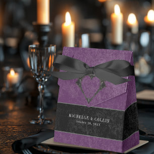 Gothic Black Raven & Black Rose Lila Hochzeit Geschenkschachtel