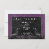 Gothic Black Raven & Black Rose Lila Hochzeit Save The Date (Vorderseite)