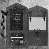 Gothic Black Raven & Black Rose QR Code All In One Einladung