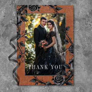 Gothic Black Raven Black Rose Rust Foto Hochzeit Dankeskarte