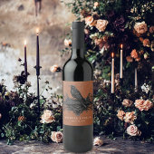 Gothic Black Raven & Black Rose Rust Wedding Weinetikett