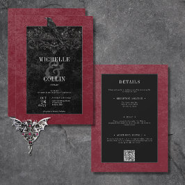 Gothic Black Raven & Black Rose Wein Zwei Seiten Einladung