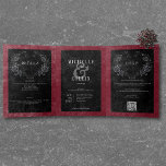 Gothic Black Raven & Black Rose Weinhochzeit Dreifach Gefaltete Einladung<br><div class="desc">Mit unserer Vintag gotischen Hochzeitseinladung bringen Sie Ihre Gäste in eine Welt der dunklen, bezaubernden Eleganz. Der tiefgrüne, althergebrachte Weinhintergrund Set die Bühne für einen auffallenden Kontrast, da fein weißer Text entsteht. Auf dem Cover dieser Einladung fängt ein dreidimensionaler gotischer Rahmen, der mit einem echten schwarzen Rabe geschmückt ist, das...</div>