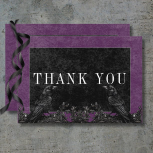 Gothic Black Raven & Black Roses Lila Dankeskarte