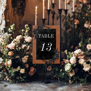 Gothic Black Raven & Black Roses Rust Hochzeit Tischnummer