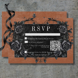 Gothic Black Raven & Black Roses Rust QR-Code RSVP Karte
