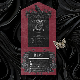 Gothic Black Raven & Black Roses Wein-Dinner All In One Einladung