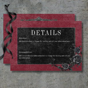 Gothic Black Raven & Black Roses Weindetails Begleitkarte