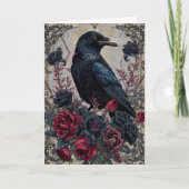 Gothic Black Raven Floral Notecard Karte (Vorderseite)