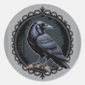Gothic Black Raven Illustration Runder Aufkleber (Vorderseite)