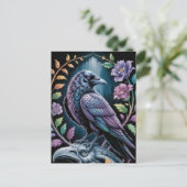 Gothic Black Raven mit Florals Postkarte (Stehend Vorderseite)