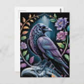 Gothic Black Raven mit Florals Postkarte (Vorne/Hinten)