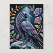 Gothic Black Raven mit Florals Postkarte (Vorderseite)