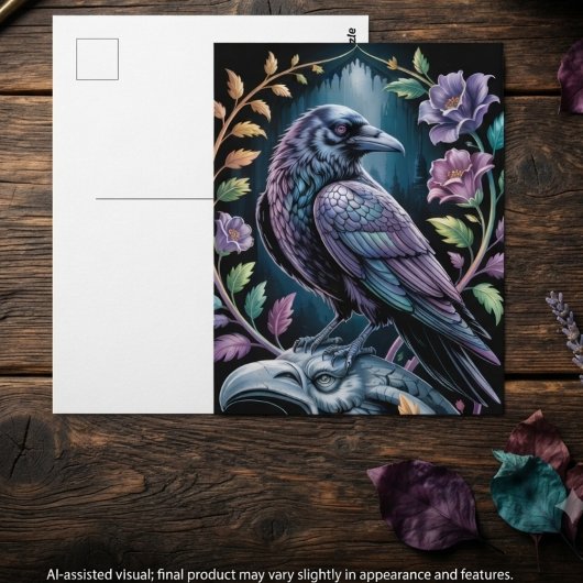 Gothic Black Raven mit Florals Postkarte