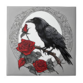 Gothic Black Raven mit Rote Rosen Fliese (Vorderseite)
