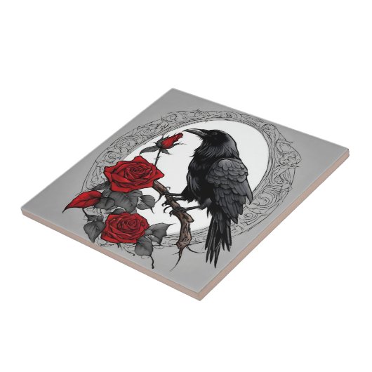 Gothic Black Raven mit Rote Rosen Fliese (Seite)