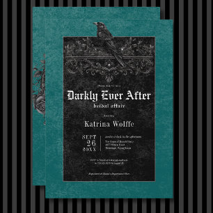 Gothic Black Raven & Rose Aquamarines Brautparty Einladung