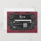 Gothic Black Raven & Rose Burgund QR Code RSVP Karte (Vorderseite)