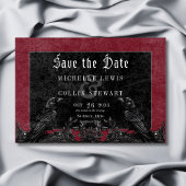 Gothic Black Raven & Rose Burgundy Wedding Save The Date