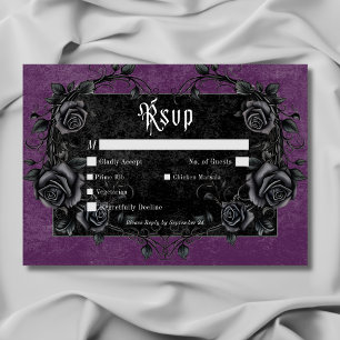 Gothic Black Raven & Rose Lila Abendessen RSVP Karte