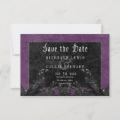 Gothic Black Raven & Rose Lila Hochzeit Save The Date (Vorderseite)