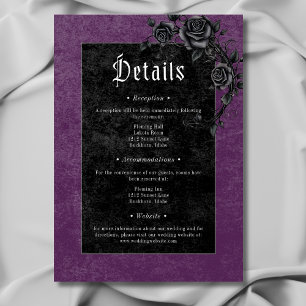 Gothic Black Raven Rose Lila Hochzeitdetails Begleitkarte